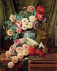 Still Life Of Roses And Other Flowers On A Draped Table